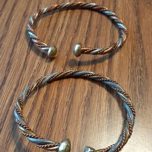 Set Of Two Vintage Twisted Metal Bangles